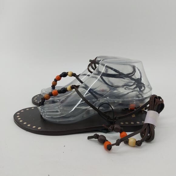 Zara Sandals US 8 EUR 39 Lace Up with Beads Studded Leather - Picture 15 of 16